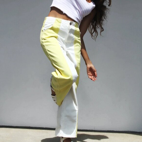 BDG Urban Outfitters | Yellow White High & Wide Leg Color block 26 - Picture 6 of 16
